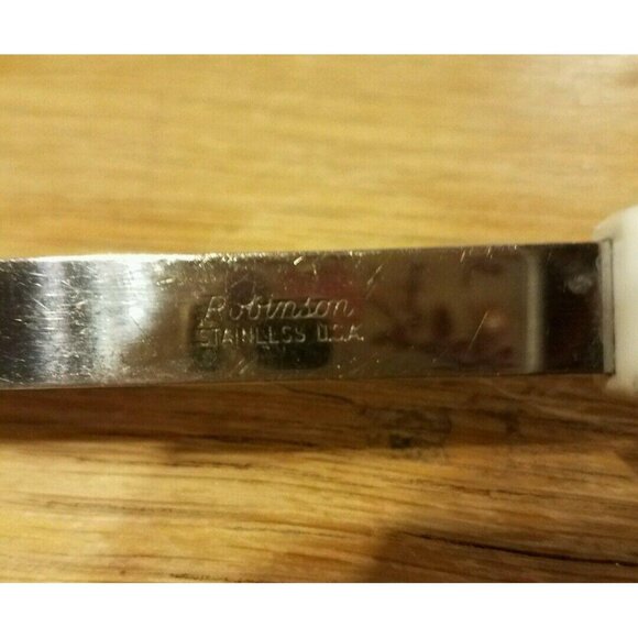 VINTAGE Robinson Knife Steel Stainless Meat Fork 2 Wide Prong 11 1/4" Tan Handle - Picture 4 of 6